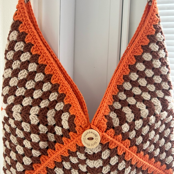 Cute crossbody bag, brown and orange, handmade crochet, new - Picture 4 of 4